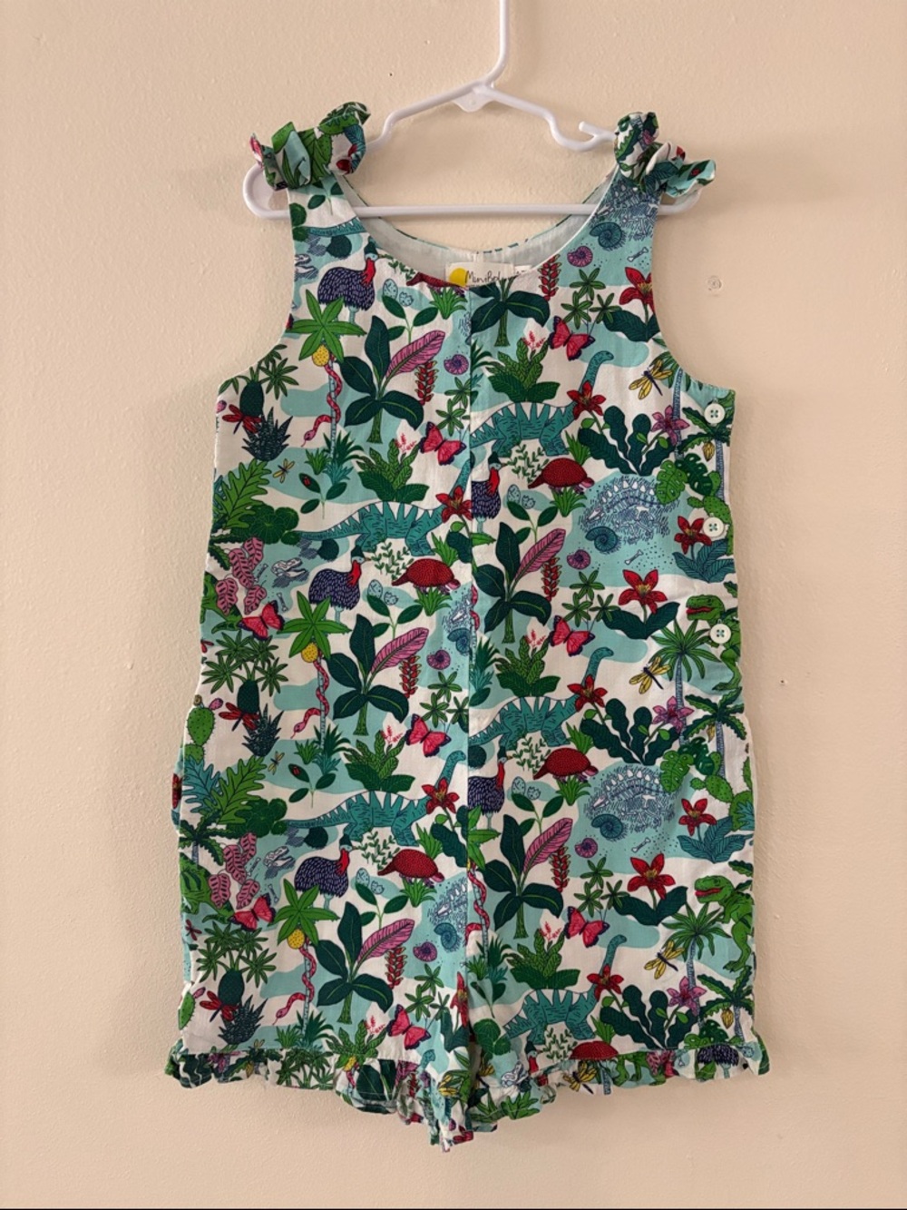 Mini Boden Tropical Print Green Blue Pink Romper